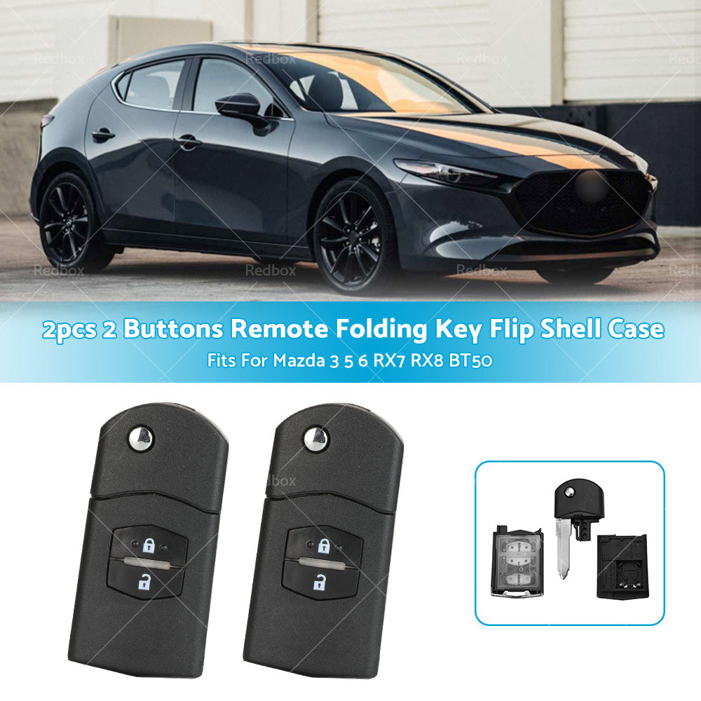 2Pcs x2 Button Remote Flip Key Car Shell Case Cover For Mazda 3 5 6 RX7 RX8 BT50