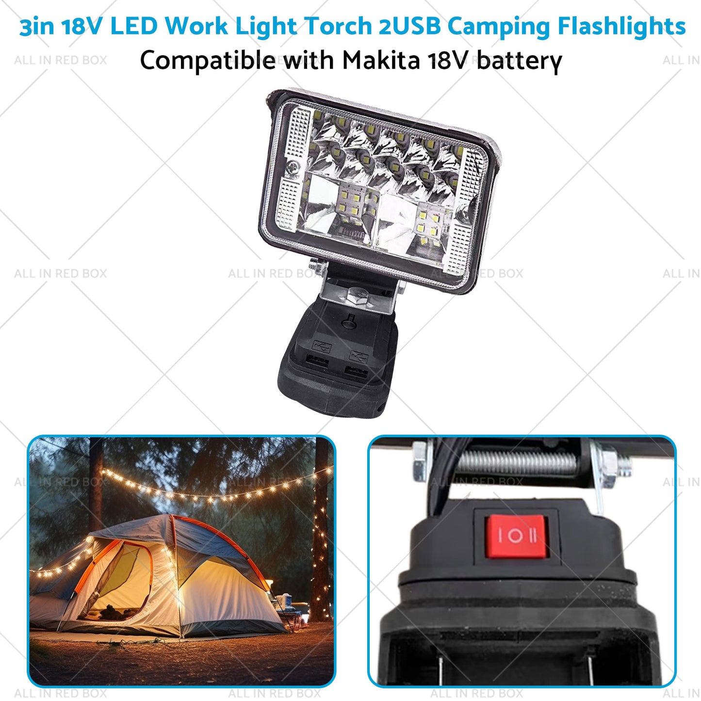 3in 18V LED Work Light Torch Camping Flashlights 2USB Suitablefor Makita Battery