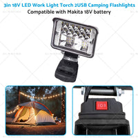 3in 18V LED Work Light Torch Camping Flashlights 2USB Suitablefor Makita Battery