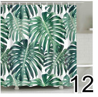 Bathroom Fabric Shower Curtain 12 Hook Set Water Resistant Tropical Plants Panel