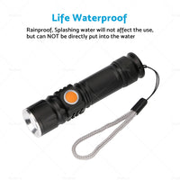 1pcs Black USB Rechargeable LED Flashlight Waterproof Torch Outdoor