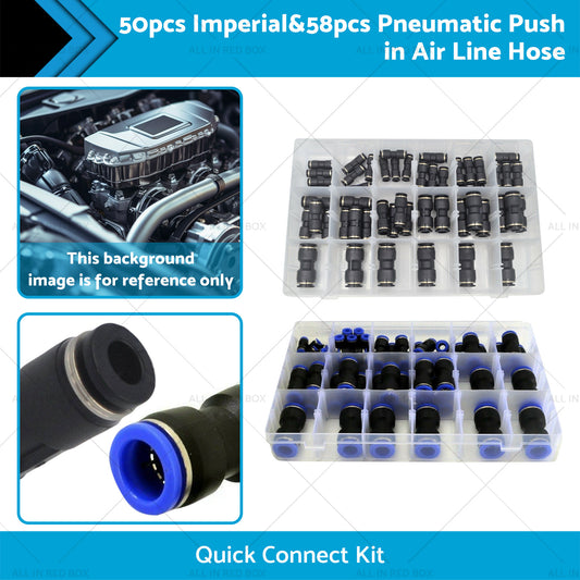 50pcs Imperial  and  58pcs Pneumatic Push in Air Line Hose Joiner Quick Connect Kit