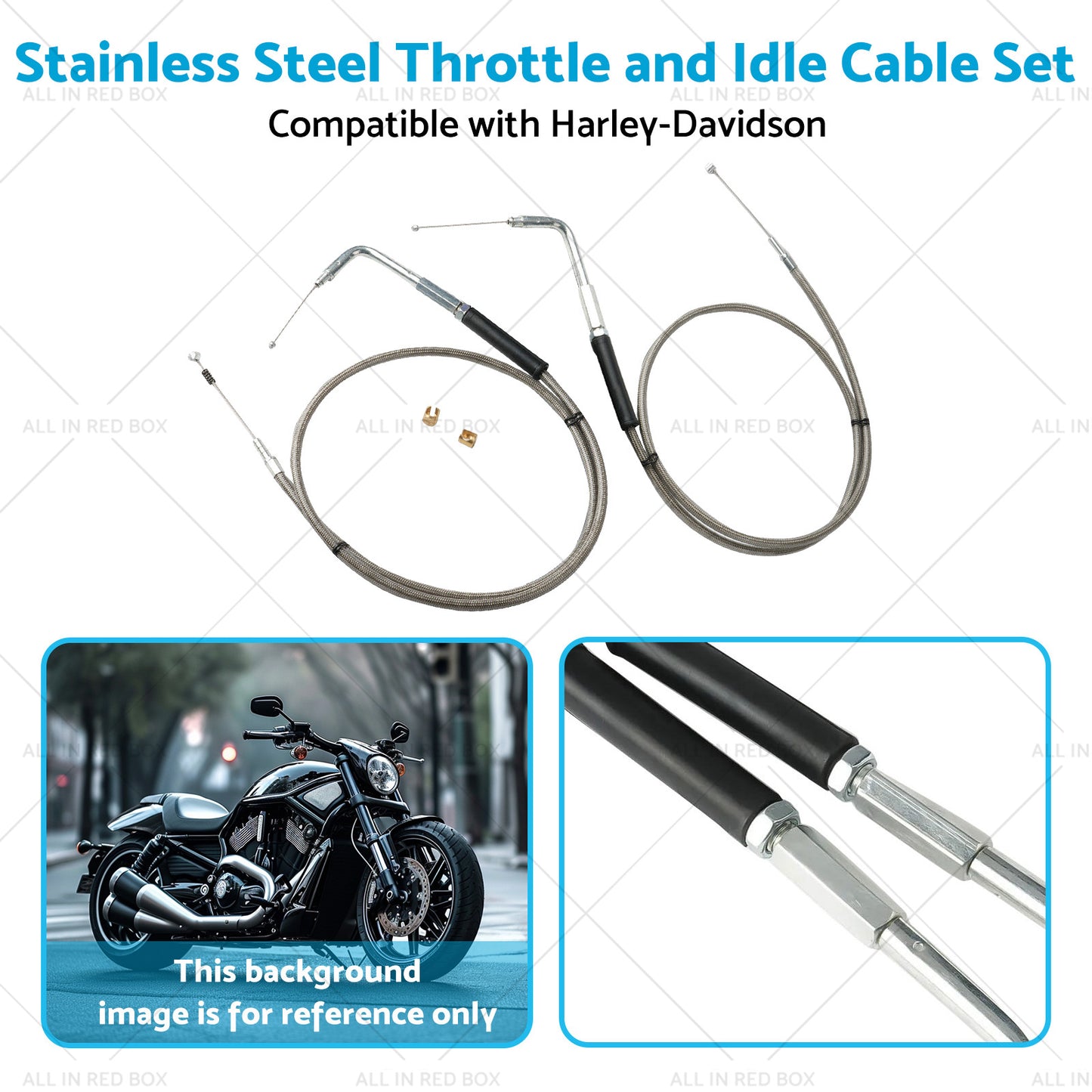 Stainless Steel 56-1 2 Throttle and Idle Cable Set Suitable for Harley-Davidson