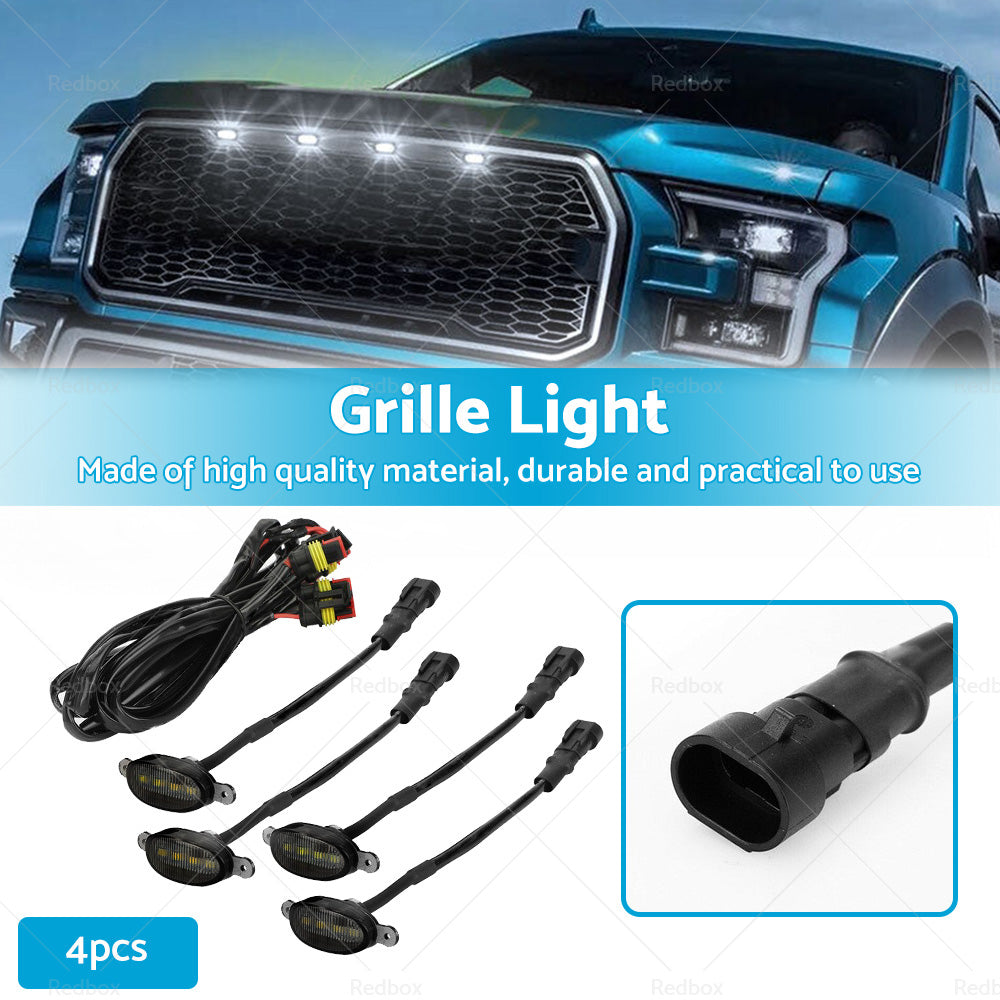 4x Front Grille Smoked Lens White LED Lamp Running Light Raptor Style Grill Trim