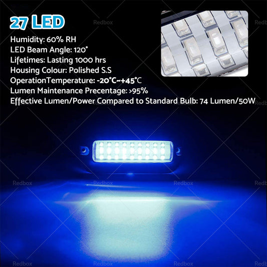 2x Blue 27LED Underwater Boat Marine Transom Light 316 Stainless Steel Pontoon