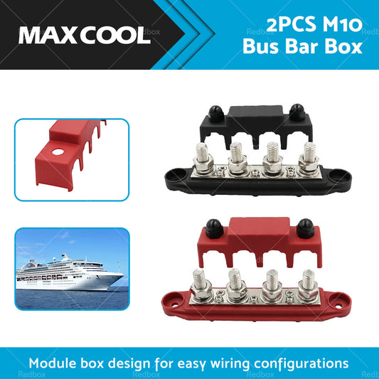 2PCS M10 4 Post 250A DC 48V Studs Bus Bar Power Distribution Box Terminal Block