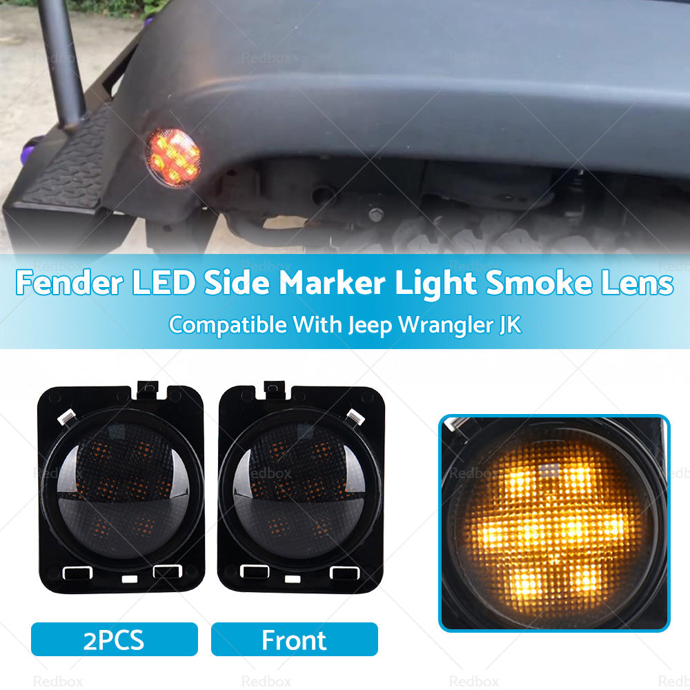 2PCS Front LED Side Marker Light Smoke Suitable For 2007-18 Jeep Wrangler JK