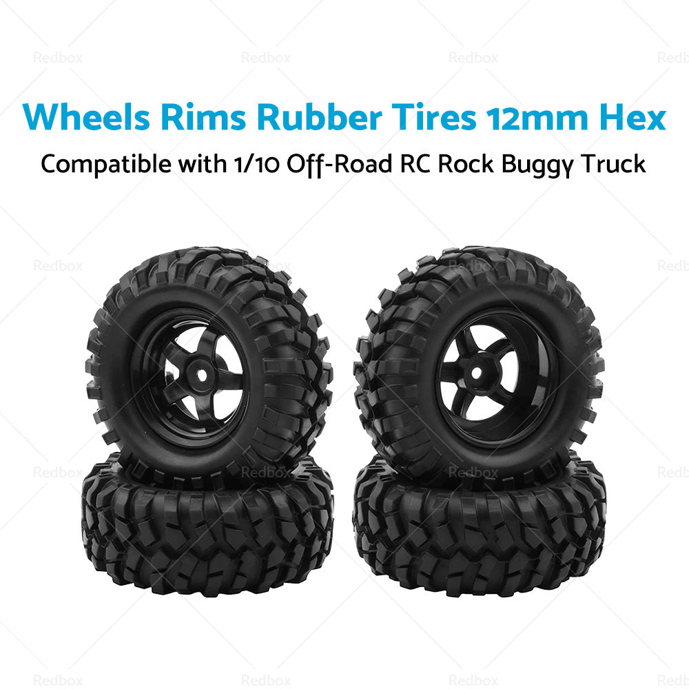 Wheels Rims Rubber Tires 12mm Hex Suitable For 1 or 10 Off-Road RC Rock Buggy Truck