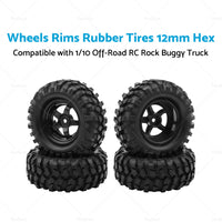 Wheels Rims Rubber Tires 12mm Hex Suitable For 1 or 10 Off-Road RC Rock Buggy Truck