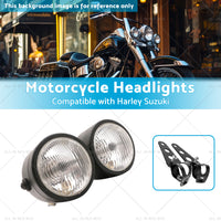 Twin Universal Black Headlight Motorcycle Double Dual Lamp Mount Street Fighter