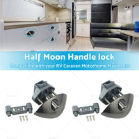 2x Zinc Alloy Half Moon Handle Push Lock Knob For Camper RV Kitchen Cabin Black