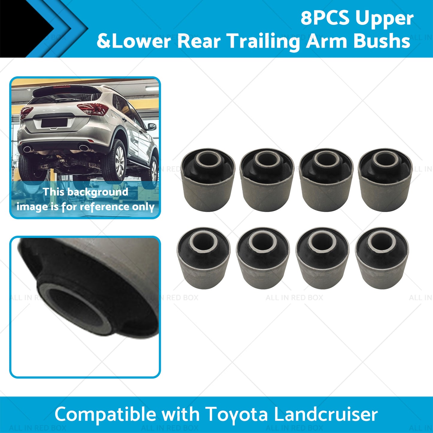 8x Upper and Lower Rear Trailing Arm Bush Kit Suitable for Toyota Landcruiser 80 105