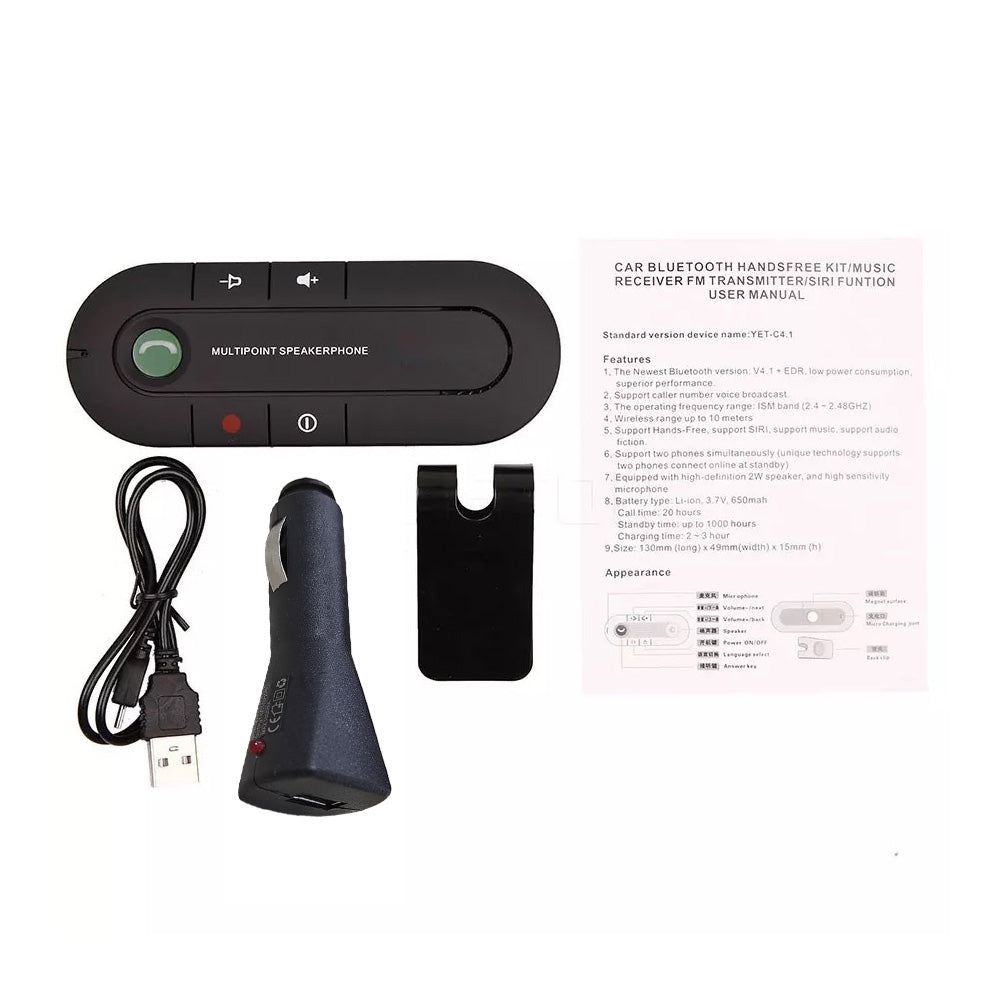 Bluetooth Handsfree Speaker MP3 Player With Sun Visor Clip & Car Charger Suitable For Universal Cars