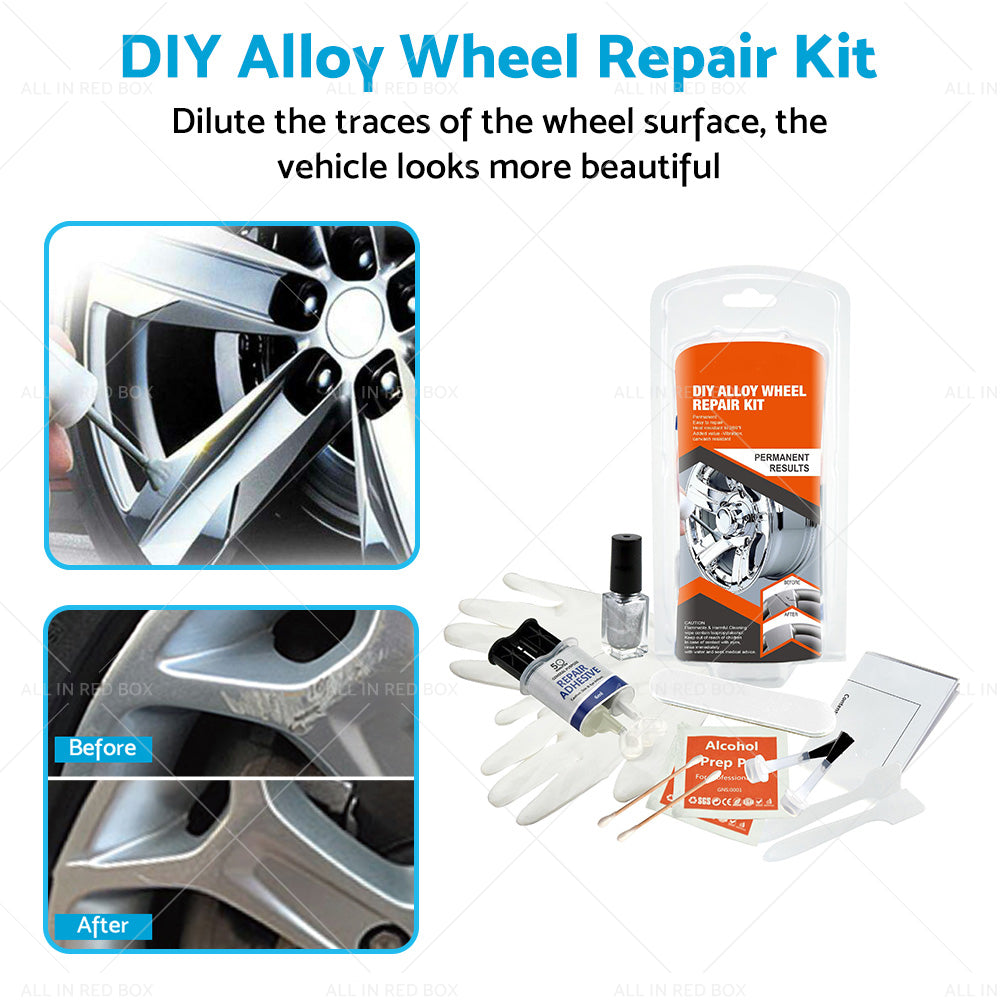 Silver Alloy Wheel Rim Scuffs Scrape Car Kerb Damage Repair Kit Fix Tool Set