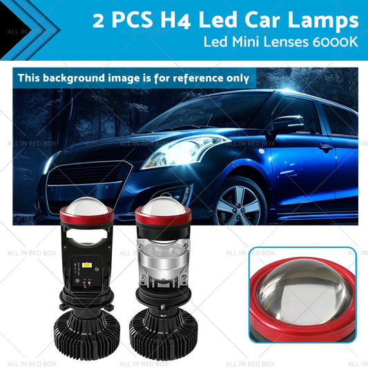 2x Led Car Lamps H4 Y7D Bi Led Mini Lenses 6000K