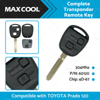 Complete Transponder Remote Key 304MHz Chip 60120 Suitable For TOYOTA Prado 120