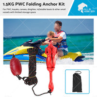 1. 5KG PWC FOLDING ANCHOR KIT- GRAPNEL or ROPE or FLOAT or HOOK - Kayak or Boat or Jet Ski or Canoe