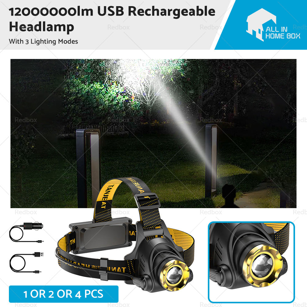 12000000lm USB Rechargeable Headlight Head Torch Lamp Flashlight LED Headlamp