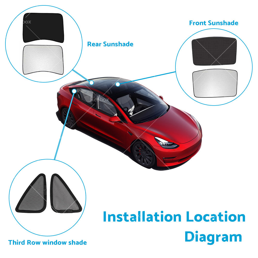 Front Rear Port Sunroof Sun Shades Roof Film Protection for Tesla Model 3 17-21