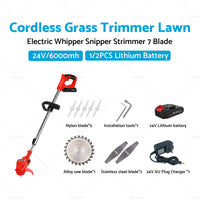 1/2 Battery Cordless Grass Trimmer Lawn Electric Whipper Snipper Strimmer 7Blade