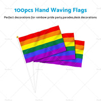 100x Small Rainbow Flag Gay Lesbian LGBT 14 x 21 cm Pride Mini Flags Hand Waving