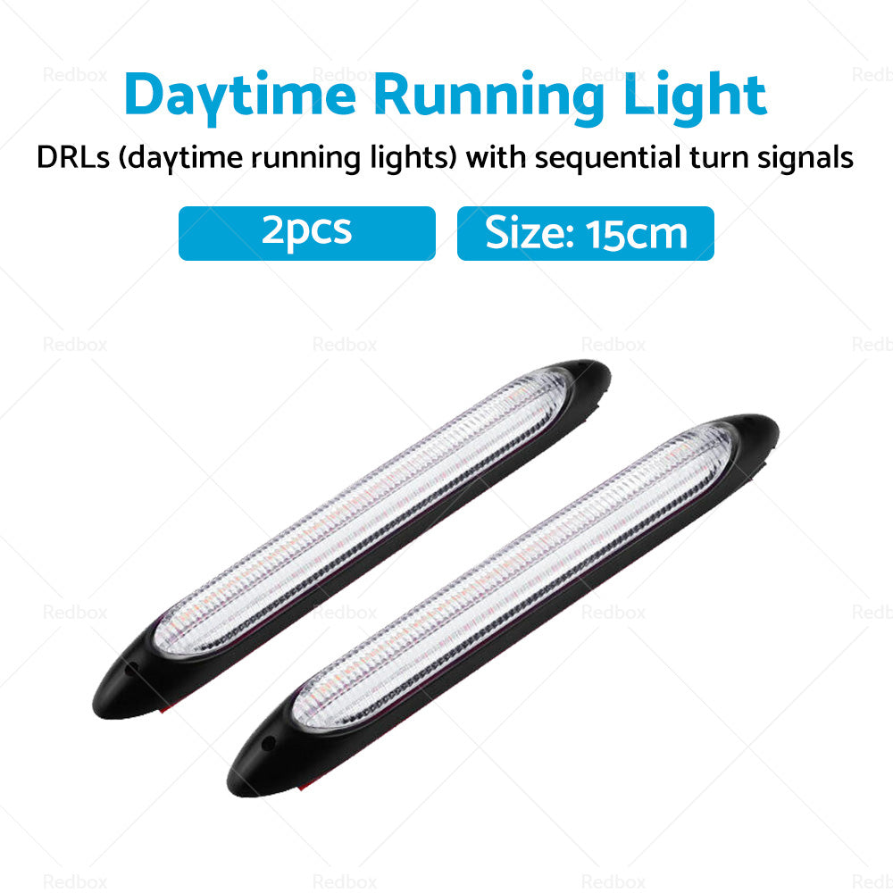 2x 15cm DRL LED Strip Lights Daytime Running Sequential Turn Signal Lamp