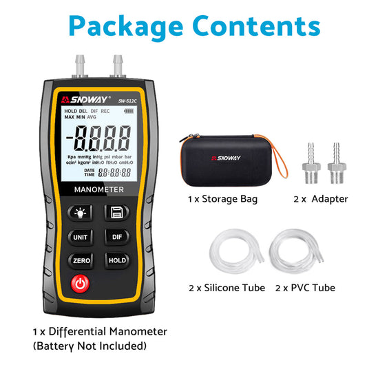 Digital Differential Manometer Air Pressure Meter 0-103.42kPa