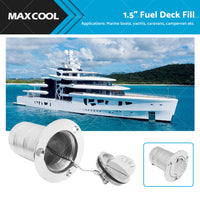 1. 5 inch  Fuel Deck Fill Keyless Polished Fuel Filler Stainless Steel For Marine Boat