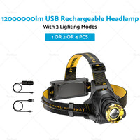 12000000lm USB Rechargeable Headlight Head Torch Lamp Flashlight LED Headlamp