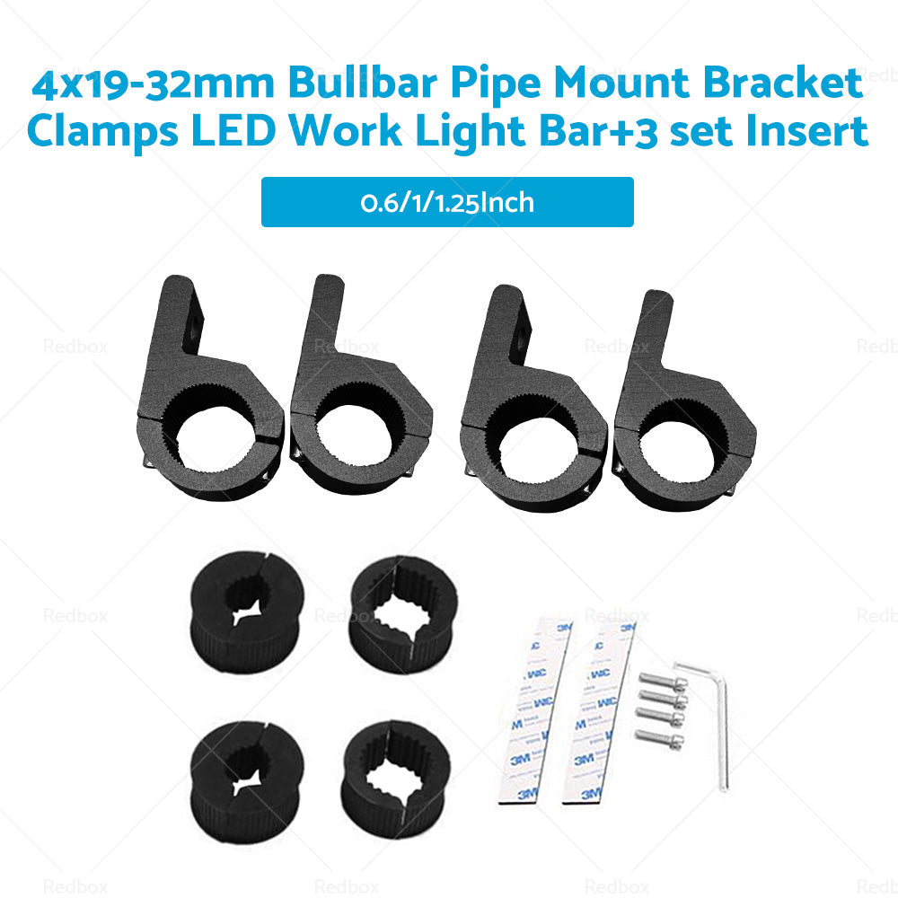 4x19-32mm 1. 2inch Bullbar Pipe Mount Bracket Clamps LED Work Light Bar3 set Insert