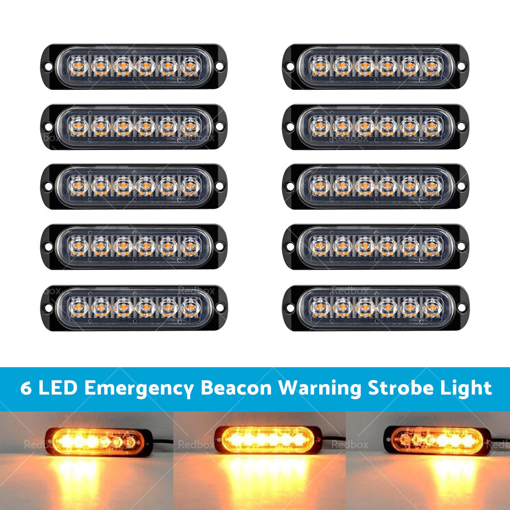 10 Pcs Amber Recovery Strobe 6 LED Lights Orange Grill Breakdown Flashing Beacon