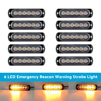 10 Pcs Amber Recovery Strobe 6 LED Lights Orange Grill Breakdown Flashing Beacon