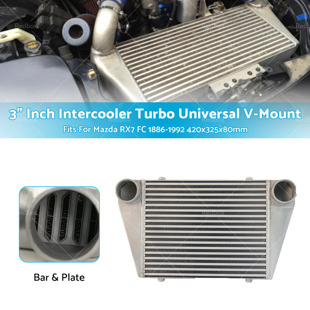 3 inch Intercooler Turbo Universal V-Mount For Mazda RX7 FC 86-92 420x325x80mm