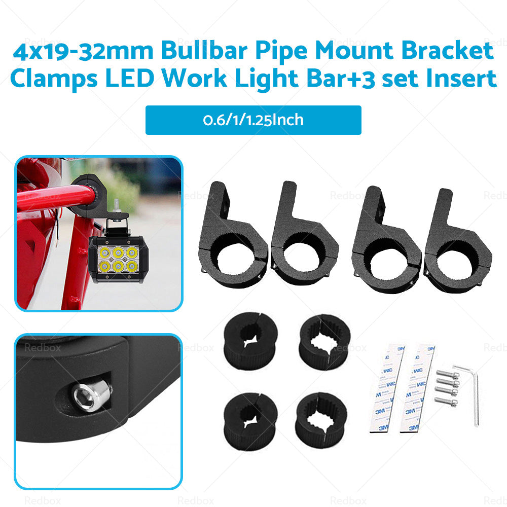 4x19-32mm 1. 2inch Bullbar Pipe Mount Bracket Clamps LED Work Light Bar3 set Insert