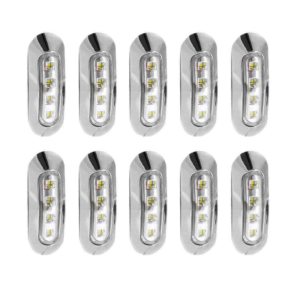 10X White 4 LED Side Marker Lamp Clearance Light Truck Trailer Lorry Chrome Lamp