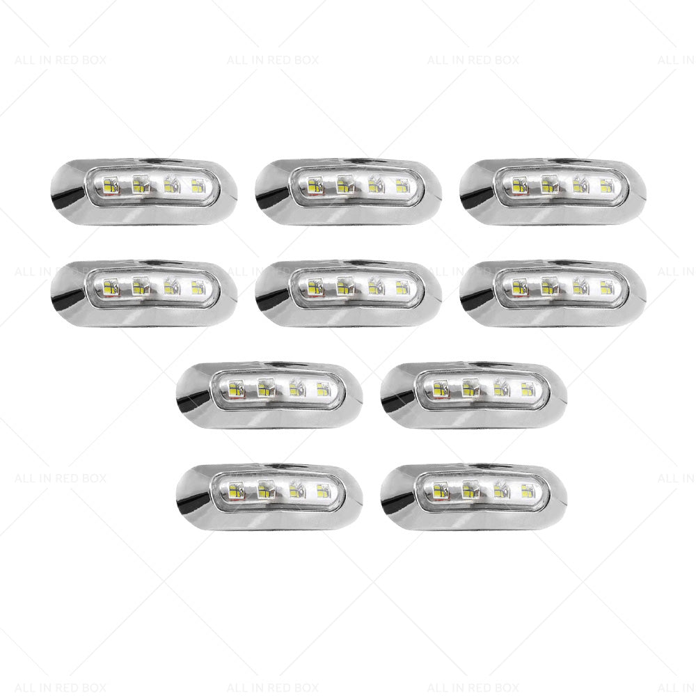 10X White 4 LED Side Marker Lamp Clearance Light Truck Trailer Lorry Chrome Lamp