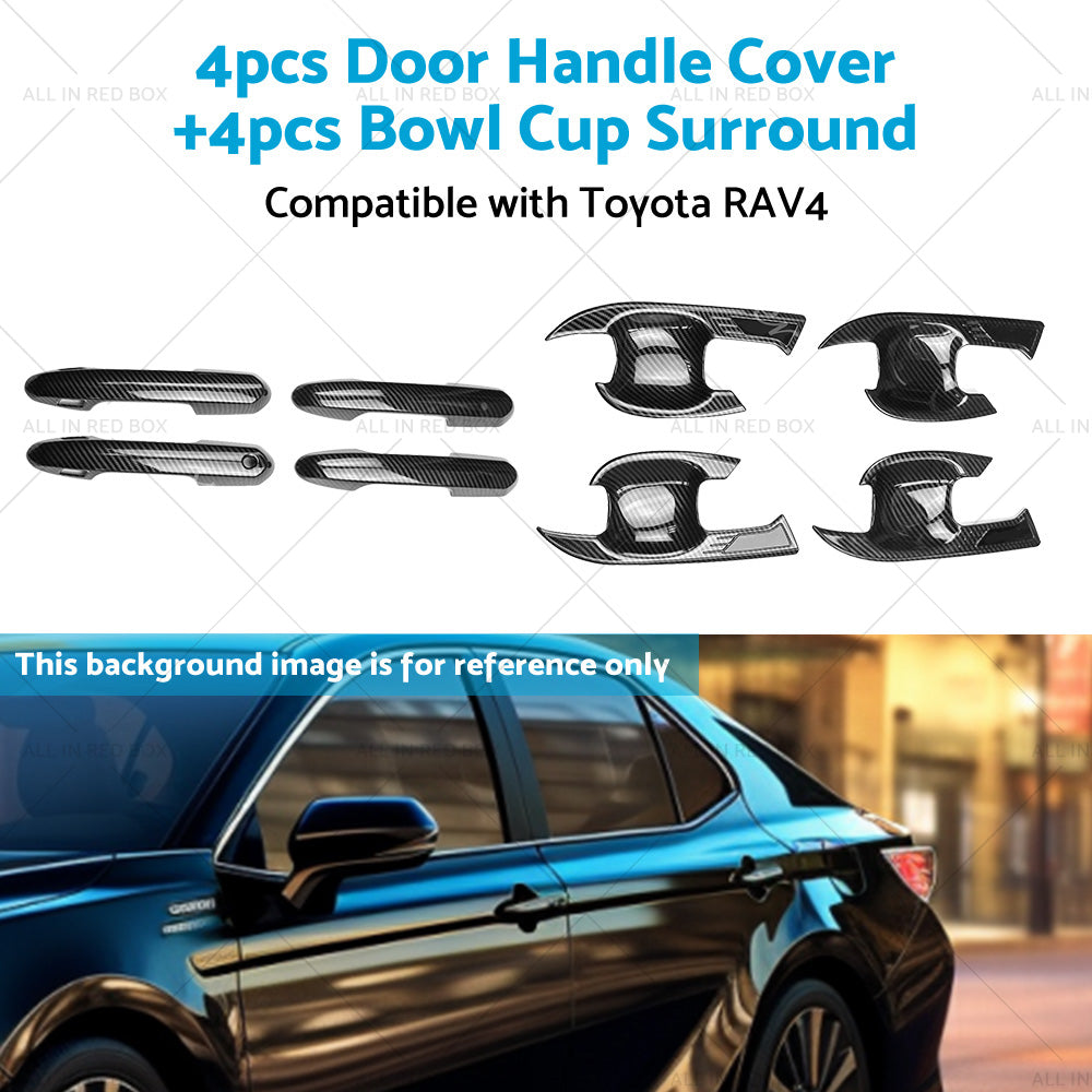 Carbon Fiber Door Handle Cover  Surrounds For Toyota RAV4 Hybrid Edge 2019-2023