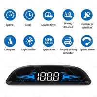 Car HUD Head Up Display LCD Digital GPS Speedometer Overspeed Alarm Universal