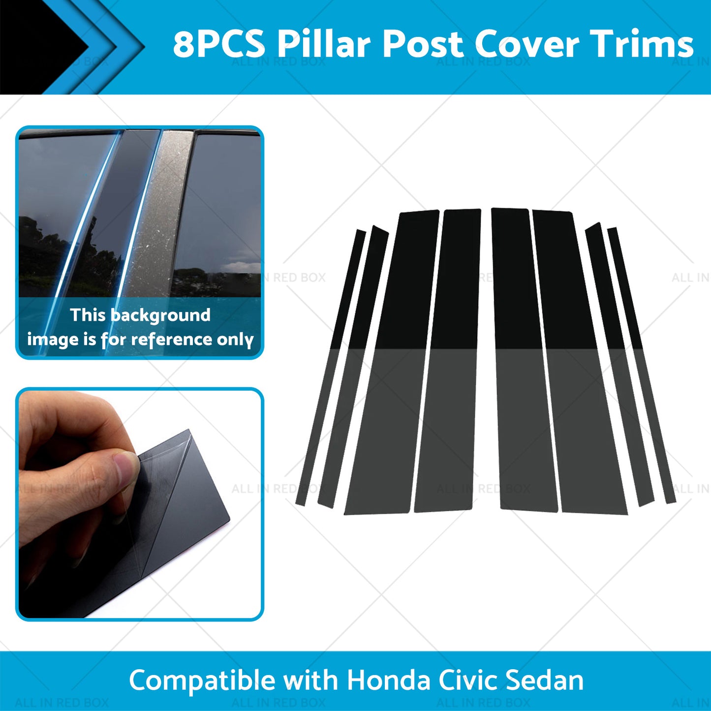 8PCS Black Pillar Post Cover Trims Suitable for Honda Civic Sedan 12-15