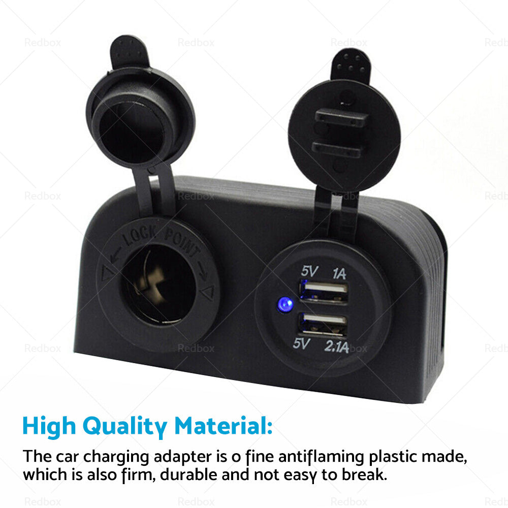 12V Dual USB Port Charger Socket Mount Panel Adapter Fits For Car Boat Caravan