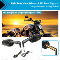 2x Rear View Mirrors LED Turn Signals Muscle Suitablefor Harley Davidson V-Rod