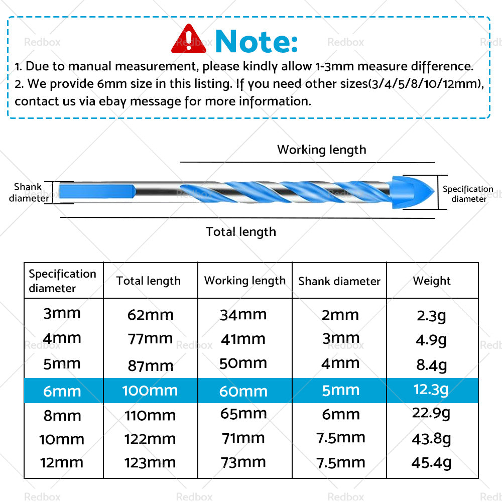 10PCS 6mm Tungsten Carbide Drill Bit Set For Porcelain Tile Concrete Brick Glass