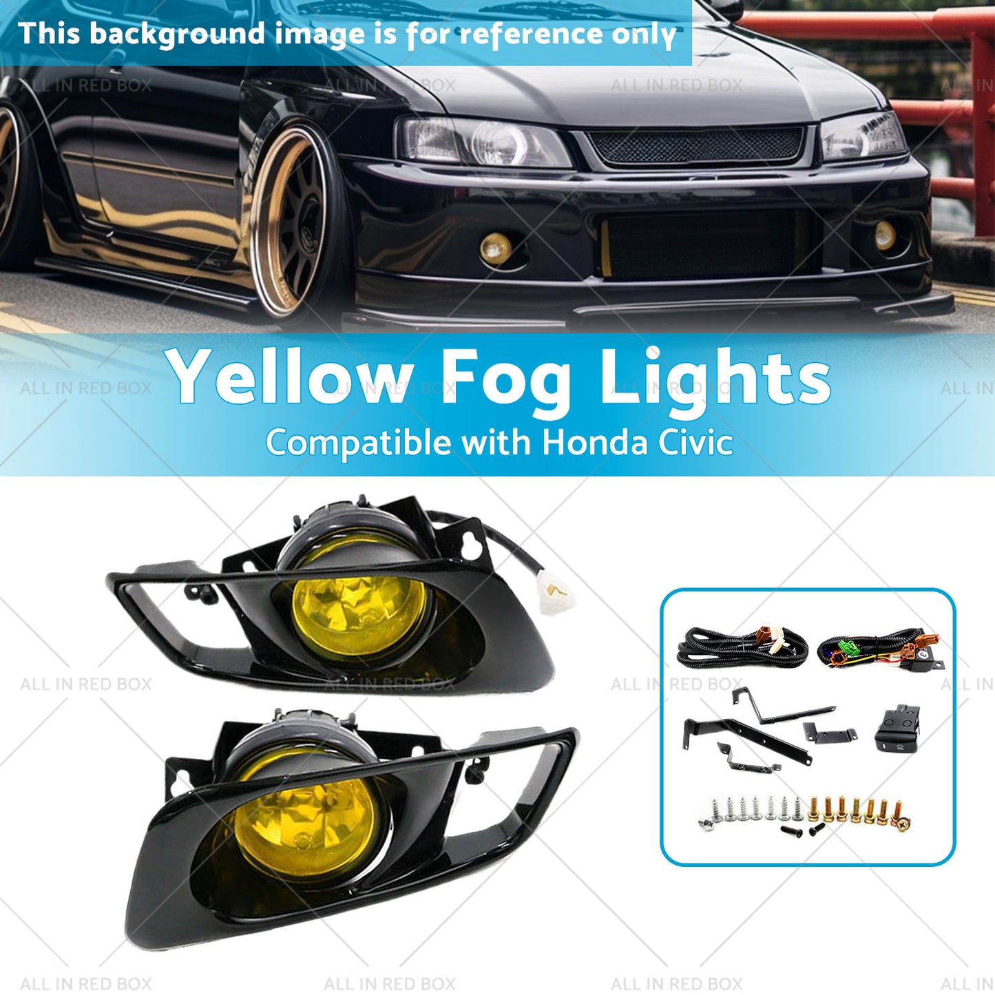 Yellow Fog Lights Suitable for Honda Civic EK EM 2 3 4 Dr JDM Lamp Kit 99-00