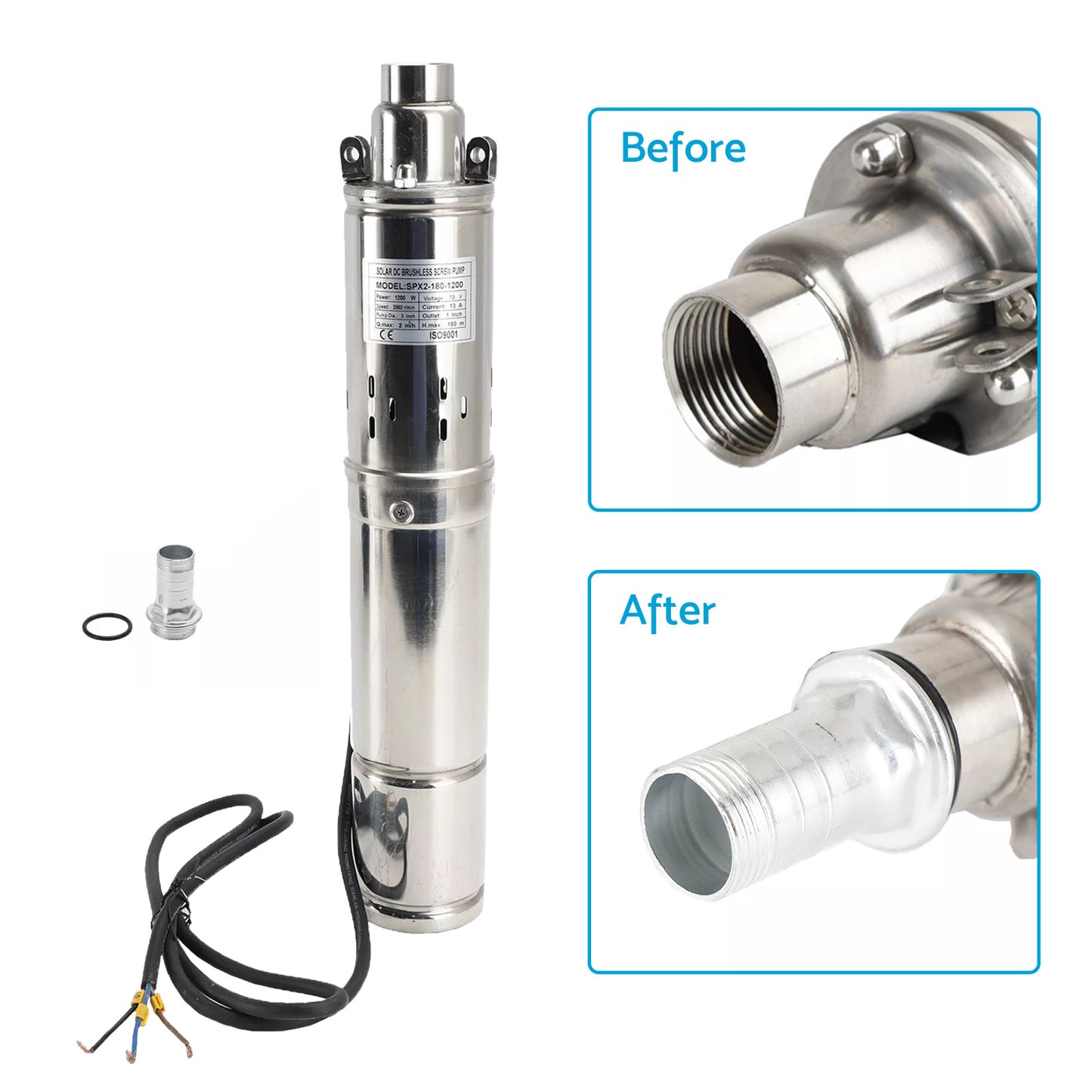 {{ 3in 48V 750W Solar Bore Pump Screw MPPT Submersible Deep Well Pump 140M }} - Buy Car Parts Online at {{ Kaka Auto Parts }}.