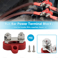 1x Bus Bar M8-M8 2 Post 12V-24V Terminal Blocks Positive Distribution 150A Red