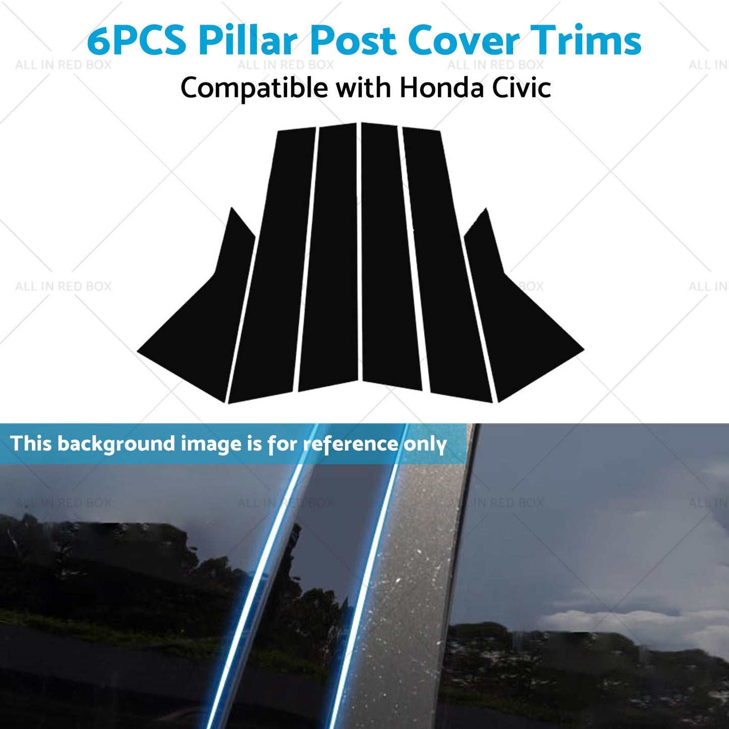 6x Black Pillar Post Cover Trims Suitable for 2022 Honda Civic