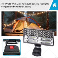 18V 8in LED Work Light Torch Camping Flashlights 2USB Suitablefor Makita Battery