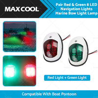 {{ Pair Red  and  Green 8LED Navigation Lights Marine Bow Light Lamp for Boat Pontoon }} - Buy Car Parts Online at {{ Kaka Auto Parts }}.