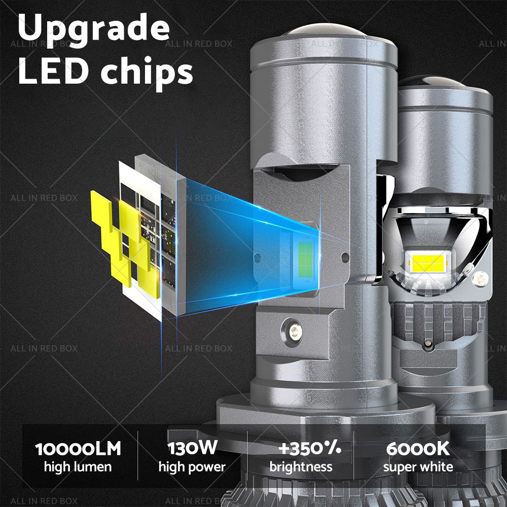 {{ Mini Bi-LED Projector Lens Headlight Globe Bulbs Hi Lo Retrofit RHD H4 9003 100W }} - Buy Car Parts Online at {{ Kaka Auto Parts }}.