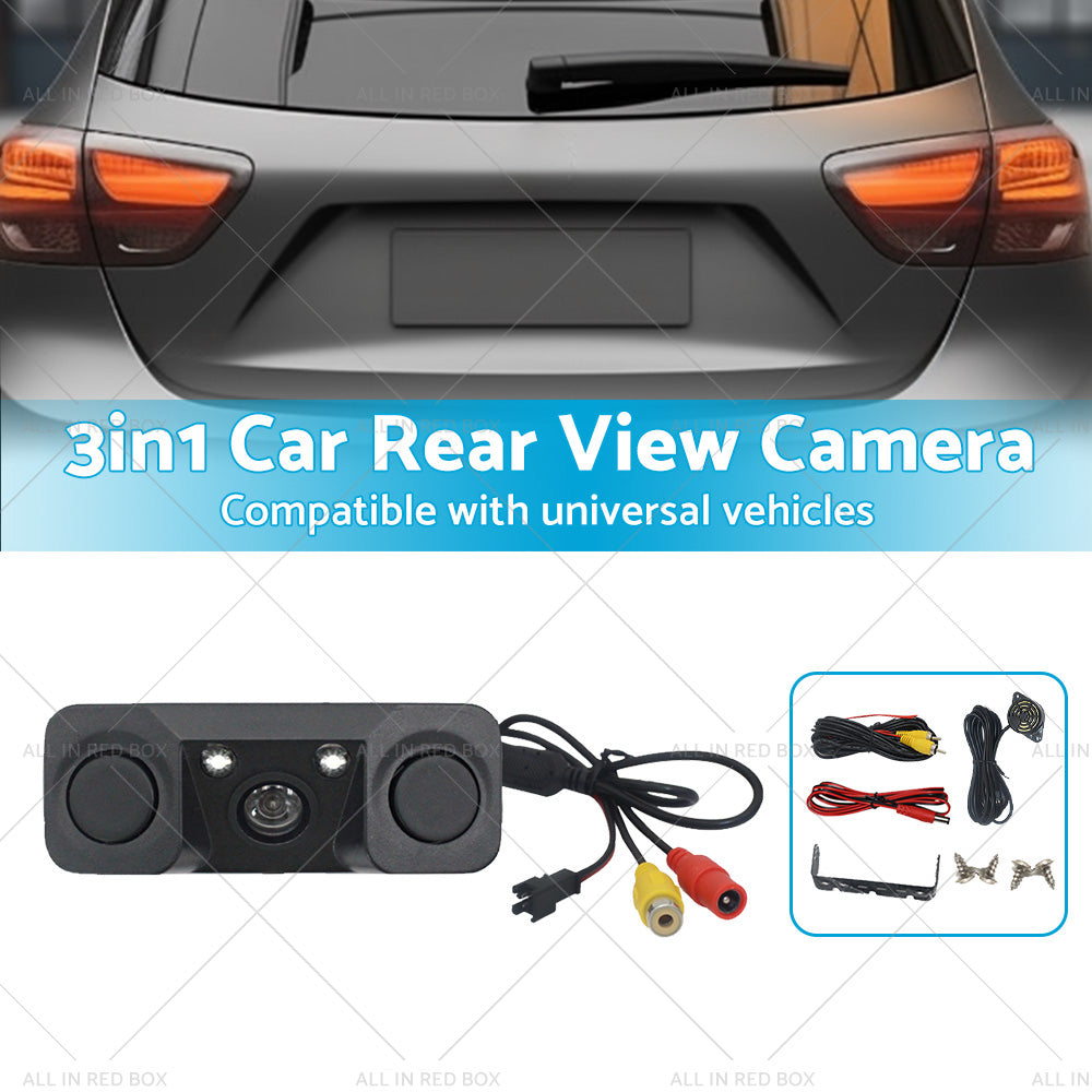 3in1 170¡ã Car Reverse Rear View Camera w  Backup Radar Parking Sensor Universal